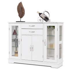 COSTWAY Buffet Storage Cabinet Console Cupboard W/glass Door Drawers Kitchen Dining Room