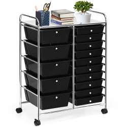 COSTWAY 15 Drawer Rolling Organizer Cart Utility Storage Tools Scrapbook Paper Multi-Use