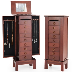 COSTWAY Wood Jewelry Cabinet Armoire Storage Box Chest Stand Organizer Indoor Bedroom