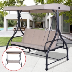 COSTWAY Converting Outdoor Swing Canopy Hammock 3 Seats Patio Deck Furniture In Beige