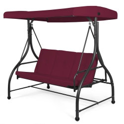 COSTWAY Converting Outdoor Swing Canopy Hammock 3 Seats Patio Deck Wine In Red