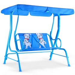 COSTWAY Kids Patio Swing Chair Porch Bench Canopy 2 Person Yard Furniture In Blue
