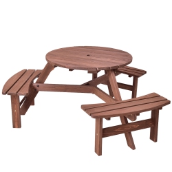COSTWAY 6 Person Outdoor Wood Picnic Table Beer Bench Set Pub Dining Seat Patio Garden