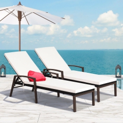 COSTWAY 2-Piece Patio Garden Rattan Back Adjustable Lounge Chair Chaise Recliner With Cushions