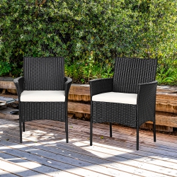 COSTWAY 2-Piece Outdoor Patio Rattan Wicker Chairs Dining Arm Seat With Cushions