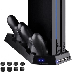 NAVOR Multifunctional Vertical Dual Cooling Stand Charging Station Compatible With Ps4/ps4 Slim/ps4 Pro, 3 Extra USB Port