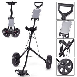 COSTWAY Folding 2 Wheel Push Pull Golf Club Cart Trolley Swivel Scoreboard Lightweight