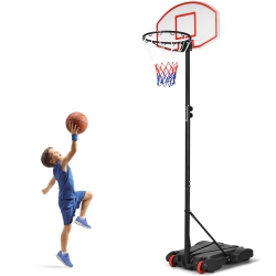 COSTWAY 7.1Ft-8.1Ft Adjustable Basketball Hoop System With 2 Nets & Wheels Indoor Outdoor