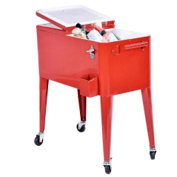 COSTWAY Outdoor Patio 80 Quart Cooler Cart Ice Beer Beverage Chest Party Portable In Red