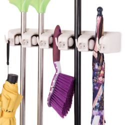 COSTWAY Wall Mounted Mop Holder Hanger 5 Position Home Storage Broom Organizer