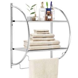 COSTWAY 2 Tier Wall Mount Shower Organizer Toilet Bathroom Storage Rack Holder Towel Bar