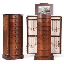 COSTWAY Wood Jewelry Cabinet Armoire Box Storage Chest Stand Organizer Necklace