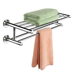 COSTWAY Wall Mounted Towel Rack Rail Holder Storage Shelf Stainless Steel Bathroom