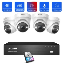 ZOSI 4K 8Ch Poe Nvr Home Security Camera System, 4PCs 8Mp Wired Spotlight Poe Ip Surveillance Cameras Outdoor \w 2-Way Audio, Human Detection, Color