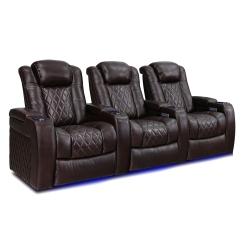VALENCIA SEATING Tuscany Top Grain 11000 Italian Nappa Leather Power Reclining, Lumbar, Dark Chocolate Home Theatre Seating 3-Seats
