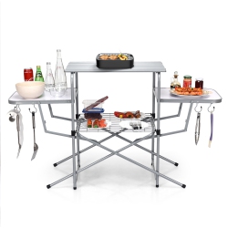 COSTWAY Foldable Camping Table Kitchen Portable Grilling Stand Folding Bbq Table