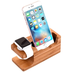 HLD Bamboo Wood Charging Dock Charge Station Stock Cradle Holder for Apple Watch & Iphone X/ 8 Plus/ 8/7 Plus 6 6 Plus 5S 5 In Multicolor