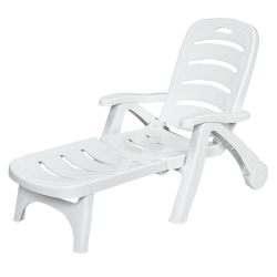 COSTWAY Adjustable Folding Patio Chaise Deck Chair Lounger 5 Position Recliner W/ Wheels