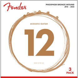 FENDER Phosphor Bronze Acoustic Guitar Strings - Ball End, 12-53, 3 Pack