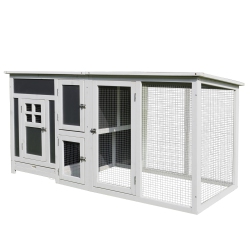 PAWHUT 63" Chicken Coop Wooden Hen House Rabbit Hutch Poultry Cage Pen Outdoor Backyard With Nesting Box And Run Small Animal Cage PC Roof In Grey