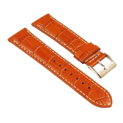 STRAPSCO Crocodile Embossed Men's Croc Leather Watch Band - Quick Release Strap - 24MM Tan & In White
