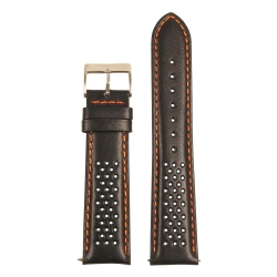 STRAPSCO Perforated Gt Rally Racing Leather Watch Band - Quick Release Strap - 22MM Black & In Orange