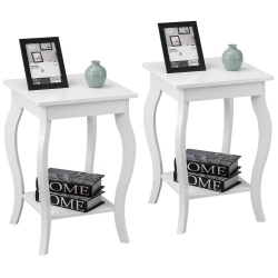 GYMAX Set Of 2 Accent Side Table Sofa End Table Nigh Stand Coffee Table W/ Shelf In White