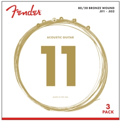 FENDER 80/20 Bronze Acoustic Guitar Strings - Ball End, 11-52, 3 Pack