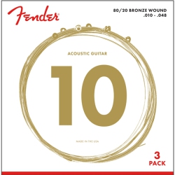 FENDER 80/20 Bronze Acoustic Guitar Strings - Ball End, 10-48, 3 Pack