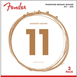 FENDER Phosphor Bronze Acoustic Guitar Strings - Ball End, 11-52, 3 Pack