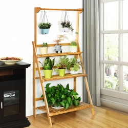COSTWAY 3 Tier Bamboo Hanging Folding Plant Shelf Stand Flower Pot Display Rack Bookcase