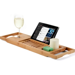 BAMBUSI Bathtub Caddy Bamboo Bath Tub Rack Tray Bathroom Cloth Book/pad/tablet Holder
