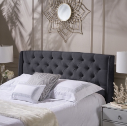 GDF STUDIO Lina Dark Winged King/ Cal King Tufted Fabric Headboard In Charcoal