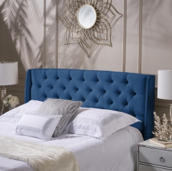 GDF STUDIO Lina Dark Winged King/ Cal King Tufted Fabric Headboard In Navy
