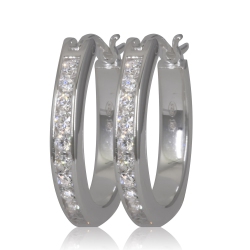 METALSMITHS STERLING Sterling Clear Cubic Channel Set Hoops In Silver