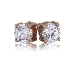 METALSMITHS STERLING Sterling Silver 5MM Clear Cubic Prong Set Stud Rose Plate In Gold