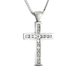METALSMITHS STERLING Sterling Designer Cubic Channel Set Cross Necklace In Silver