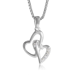 METALSMITHS STERLING Sterling Two Heart Pave Cubic Pendant In Silver