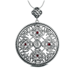 METALSMITHS STERLING Sterling Panos K Designs 40MM Garnet Cubic Pendant In Silver
