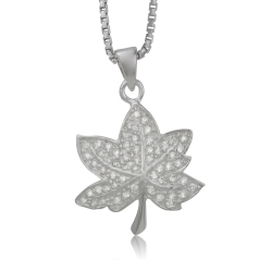 METALSMITHS STERLING Sterling Pave Cubic Maple Leaf Pendant In Silver