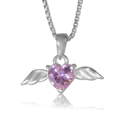 METALSMITHS STERLING Sterling Silver Cubic Winged Heart Pendant In Pink