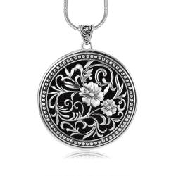 METALSMITHS STERLING Sterling Large Round Designs Panos K Scroll Flower Medalion Pendant In Silver