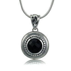 METALSMITHS STERLING Sterling Panos K Designs Silver Onyx Checker Cut Penadant In Black