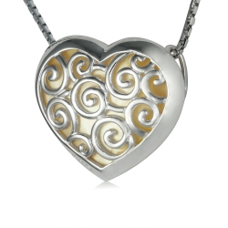 METALSMITHS STERLING 925 Sterling Scroll Heart Mother Of Pearl Slider Pendant In Silver