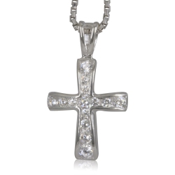 METALSMITHS STERLING Sterling Channel Set Cubic Cross Pendant In Silver