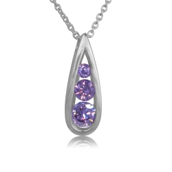 METALSMITHS STERLING Sterling 3 Stone Drop Pendant With Cubic Amethyst Channel Set Stones In Silver