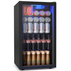 GYMAX 120-Can Freestanding Beverage Cooler - In Black
