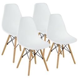 GYMAX Set Of 4 Modern Dining Side Chair Armless Home Office W/ Wood Legs In White