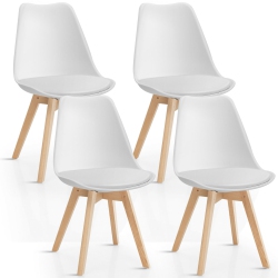 GYMAX Set Of 4 Mid Century Modern Style Dining Side Chair Upholstered Seat Wood Legs