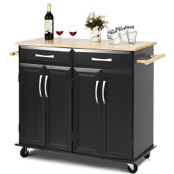 COSTWAY Rolling Kitchen Trolley Island Cart Wood Top Storage Cabinet Utility W/ Drawers